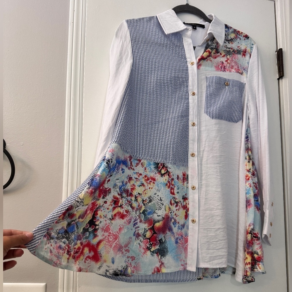 Caleoas Women’s Patchwork Button-Down Shirt Flora… - image 4